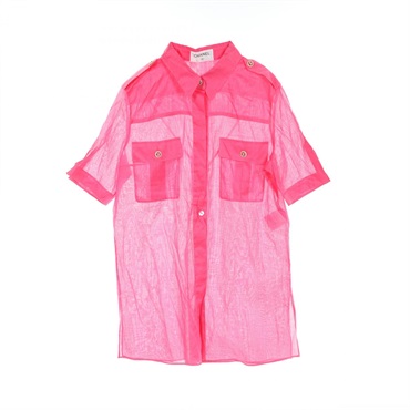 CHANEL COCO Mark button Short sleeve shirt P40014 cotton Pink Used Women size 38
