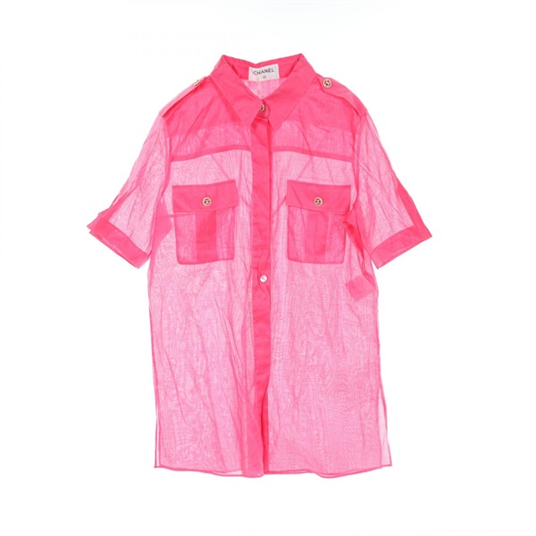 CHANEL COCO Mark button Short sleeve shirt P40014 cotton Pink Used Women size 38