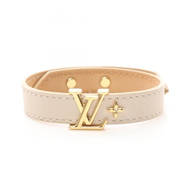 LOUIS VUITTON Bracelet LV Iconic M8105E leather Gold Plated Beige Used Women
