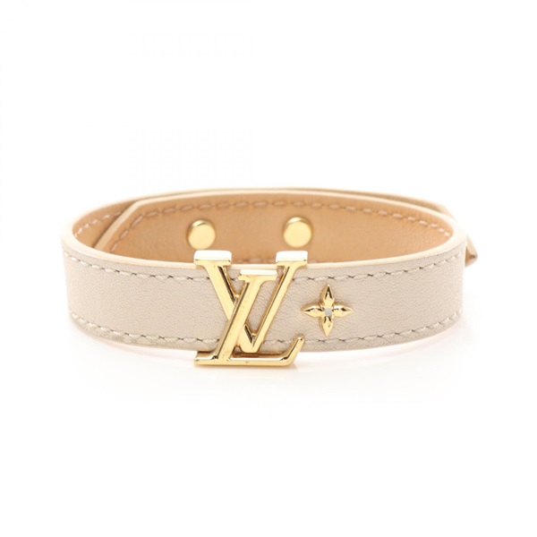 LOUIS VUITTON Bracelet LV Iconic M8105E leather Gold Plated Beige Used Women