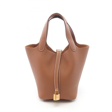 HERMES Picotin Lock PM Handbag Clemence leather Brown Gold Used Women U GHW