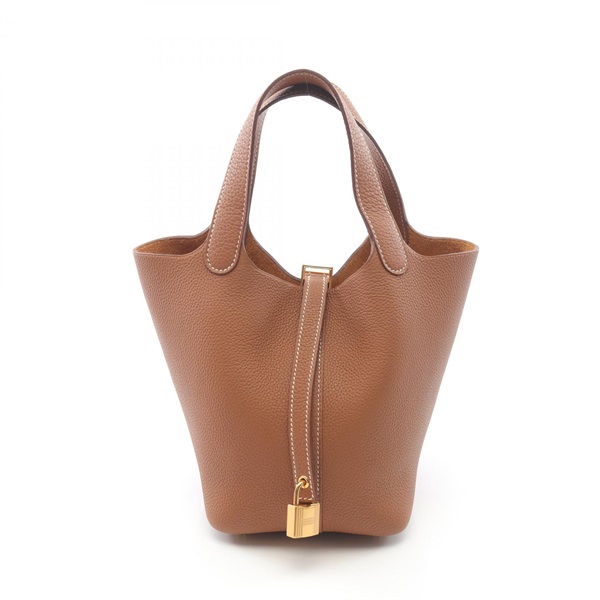 HERMES Picotin Lock PM Handbag Clemence leather Brown Gold Used Women U GHW