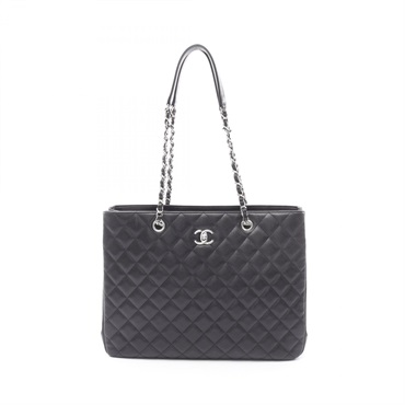 CHANEL Matelasse Large Shopping Chain Shoulder Tote Bag A91046 leather Black CC