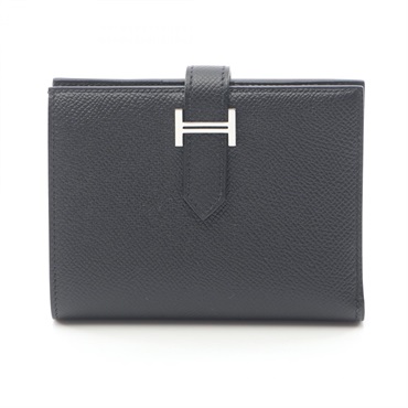 HERMES BEARN Compact Bi-fold wallet Epsom leather Black Used Women B SHW