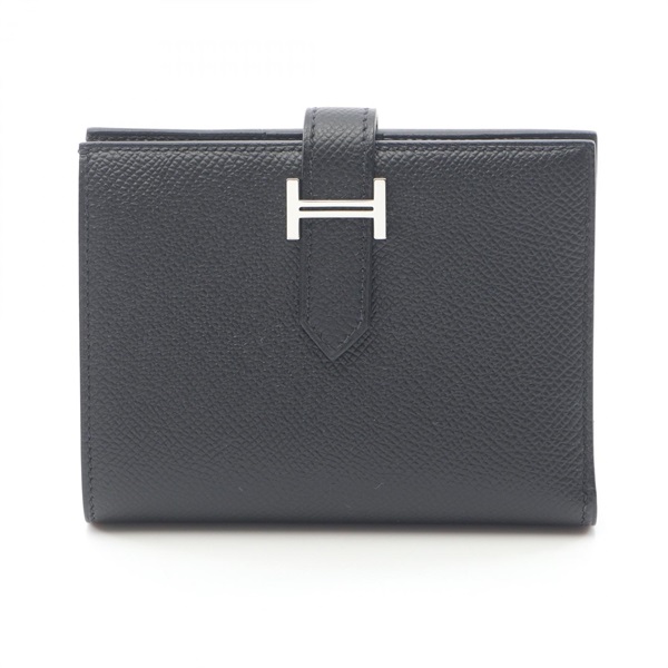 HERMES BEARN Compact Bi-fold wallet Epsom leather Black Used Women B SHW