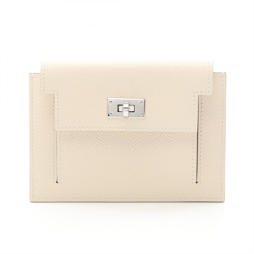 HERMES Kelly pocket compact coin purse Epsom leather White Nata Used Women B SHW