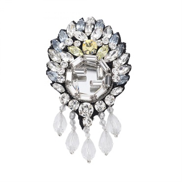 GUCCI Interlocking G Brooch pin Crystal Rhinestone Fabric Used Women