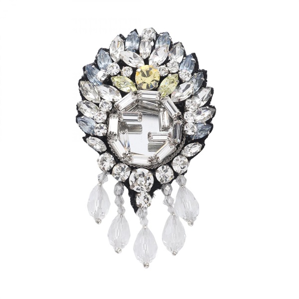 GUCCI Interlocking G Brooch pin Crystal Rhinestone Fabric Used Women