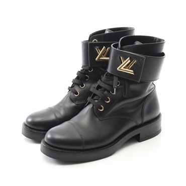 LOUIS VUITTON Wonderland line flat boots leather Black Used Women #37 LV