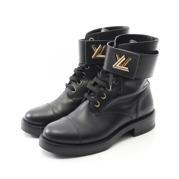 LOUIS VUITTON Wonderland line flat boots leather Black Used Women #37 LV