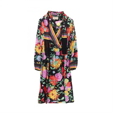 GUCCI x Ken Scott Floral Dress 650508 silk Black Multicolor Used Women #38