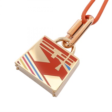HERMES Curiosite Kelly Necklace Gold Plated leather Orange Multicolor Used women