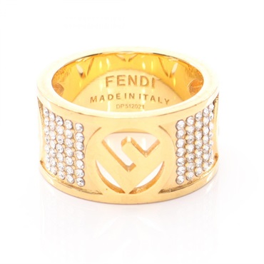 FENDI F is Fendi Ring Gold Plated Rhinestone Size 10 / 50 Used