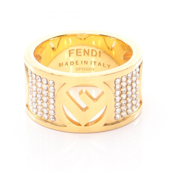 FENDI F is Fendi Ring Gold Plated Rhinestone Size 10 / 50 Used