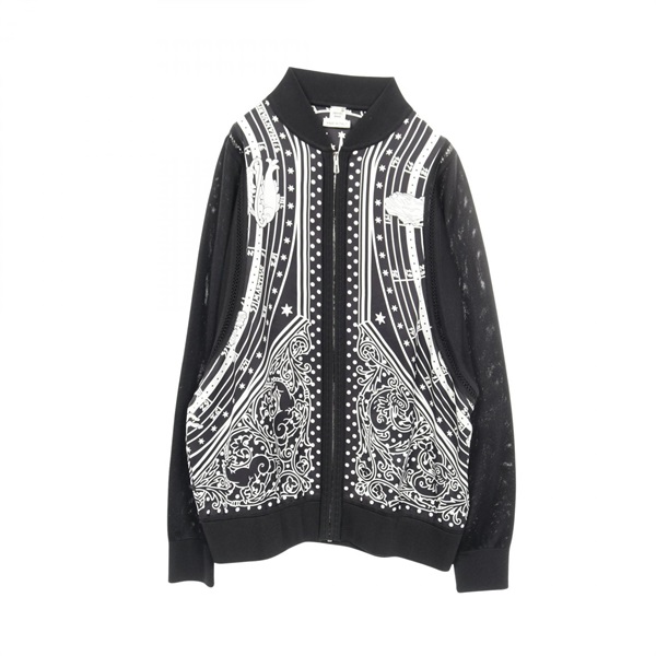 HERMES Twillaine cardigan Knitwear 3H2801D8 silk Black White Used Women S