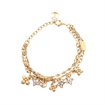 LOUIS VUITTON Blooming Strass Bracelet M68375 Gold Plated Crystal 19cm Women LV