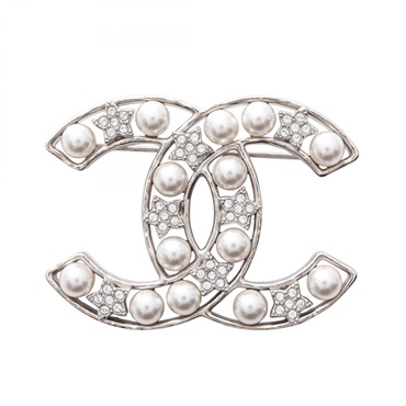 CHANEL COCO Mark Star Brooch Stainless Steel Artificial pearl rhinestone Women