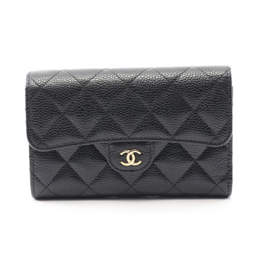 CHANEL Matelasse Tri-fold wallet purse AP0232 Calfskin leather Black Used GHW