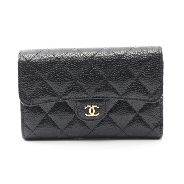 CHANEL Matelasse Tri-fold wallet purse AP0232 Calfskin leather Black Used GHW