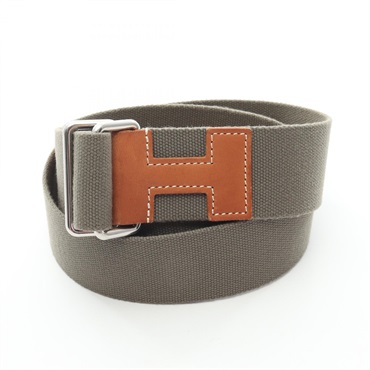 HERMES Nomade40 Belt canvas leather Green Brown Used mens Z