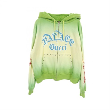 GUCCI × PALACE logo Hoodie Tops cotton Green Multicolor Used mens size L