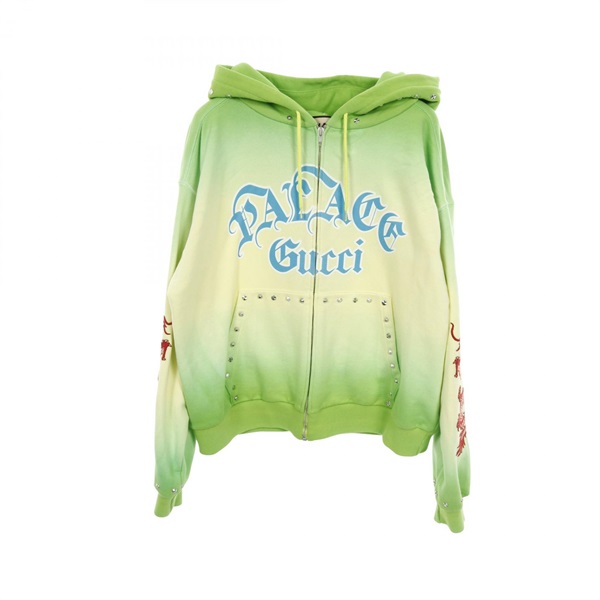 GUCCI × PALACE logo Hoodie Tops cotton Green Multicolor Used mens size L