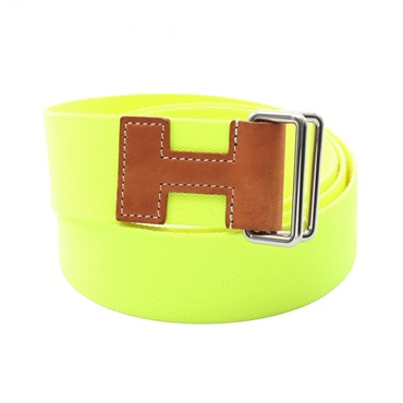 HERMES Nomade 40 belt canvas leather Green Brown SHW Used Women Z
