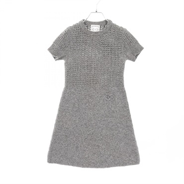 CHANEL Sports line COCO Mark Dress P36613 wool cashmere Gray Used Women