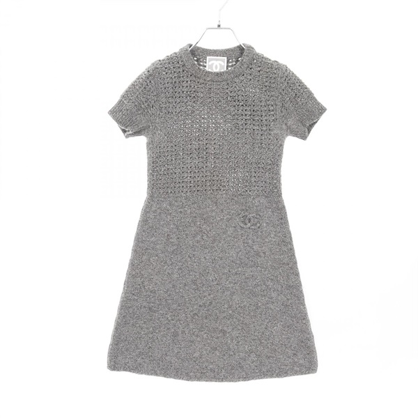 CHANEL Sports line COCO Mark Dress P36613 wool cashmere Gray Used Women