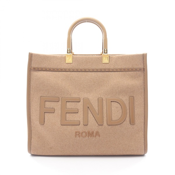 FENDI SUNSHINE MEDIUM Tote Handbag 8BH386 leather Fabric Beige Used Women