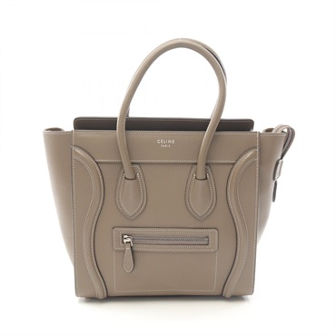 CELINE Luggage micro shopper Tote hand Bag leather Brown Used Women
