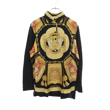 HERMES  Twillaines Poste et Cavalerie Polo shirt tops silk cotton cashmere #S