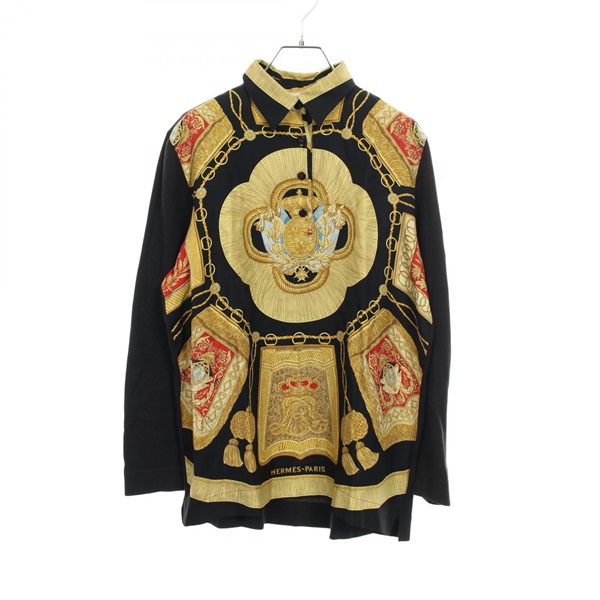HERMES  Twillaines Poste et Cavalerie Polo shirt tops silk cotton cashmere #S