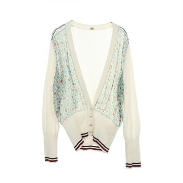 HERMES Cardigan knitwear Silk cotton White Green Bordeaux Used Women size 40