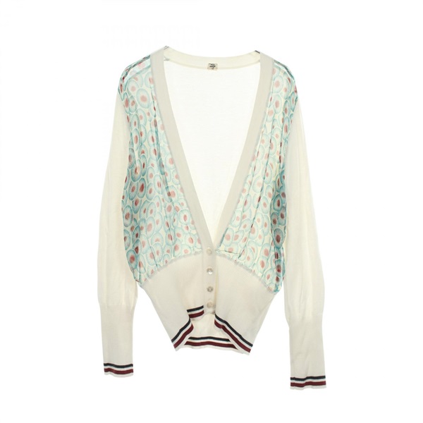 HERMES Cardigan knitwear Silk cotton White Green Bordeaux Used Women size 40
