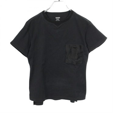 HERMES Emblem T-shirt short sleeve top #34 cotton Black Used Women