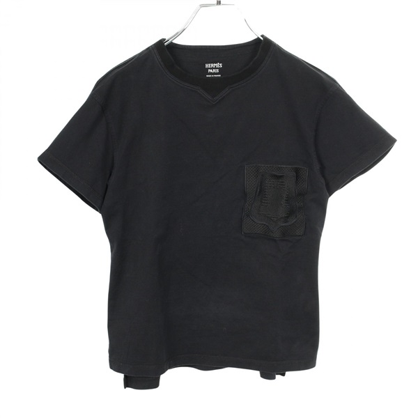 HERMES Emblem T-shirt short sleeve top #34 cotton Black Used Women