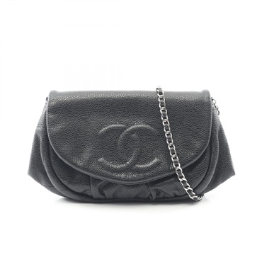 CHANEL Half Moon COCO Mark chain crossbody Shoulder Bag calf leather Black Used