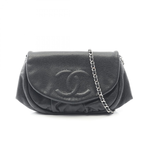CHANEL Half Moon COCO Mark chain crossbody Shoulder Bag calf leather Black Used