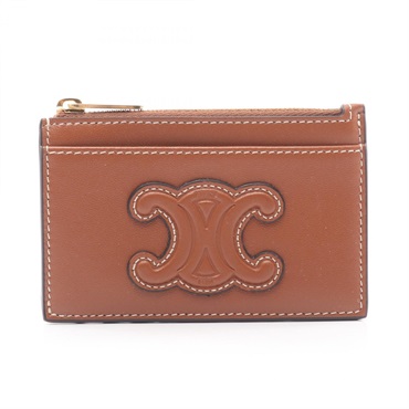 CELINE Cuir Triomphe Zipped Card Holder Case 10K583EMJ.04LU leather Brown Used