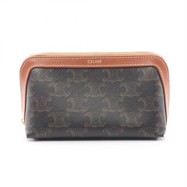 CELINE Triomphe Small Cosmetics Pouch 4M1622CZJ.04LU leather Canvas Black Used
