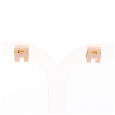 HERMES MINI POP H Pierced earrings Gold Plated Pink Used Women
