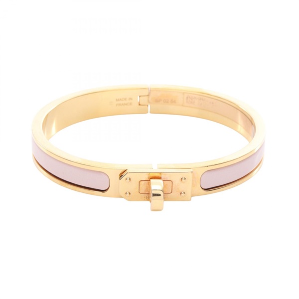 HERMES Mini Click Kelly Bangle Bracelet Gold Plated Enamel Pink Used Women