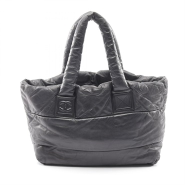 CHANEL Coco Cocoon MM Tote hand Bag leather Black Used Women SHW