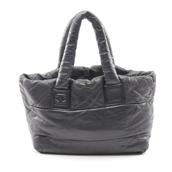 CHANEL Coco Cocoon MM Tote hand Bag leather Black Used Women SHW