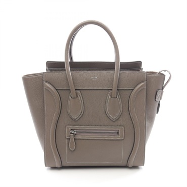 CELINE Luggage micro shopper Handbag 189793 leather Gray Used Women