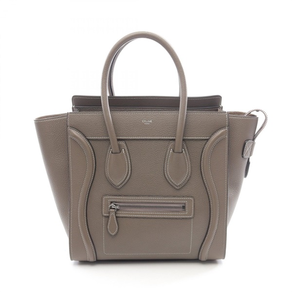 CELINE Luggage micro shopper Handbag 189793 leather Gray Used Women