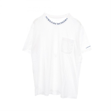 CHROME HEARTS Neck logo Short sleeve T-shirt cotton White Blue Used mens size L