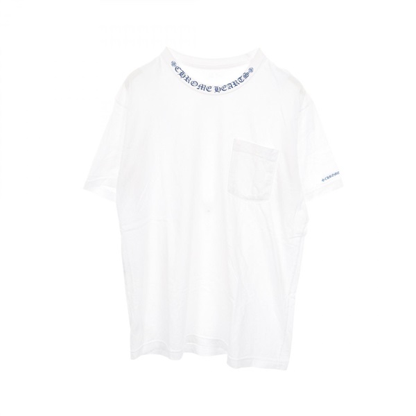 CHROME HEARTS Neck logo Short sleeve T-shirt cotton White Blue Used mens size L