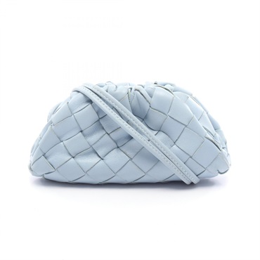 BOTTEGA VENETA Intrecciato The Pouch Coin Purse Shoulder Bag leather Blue Used